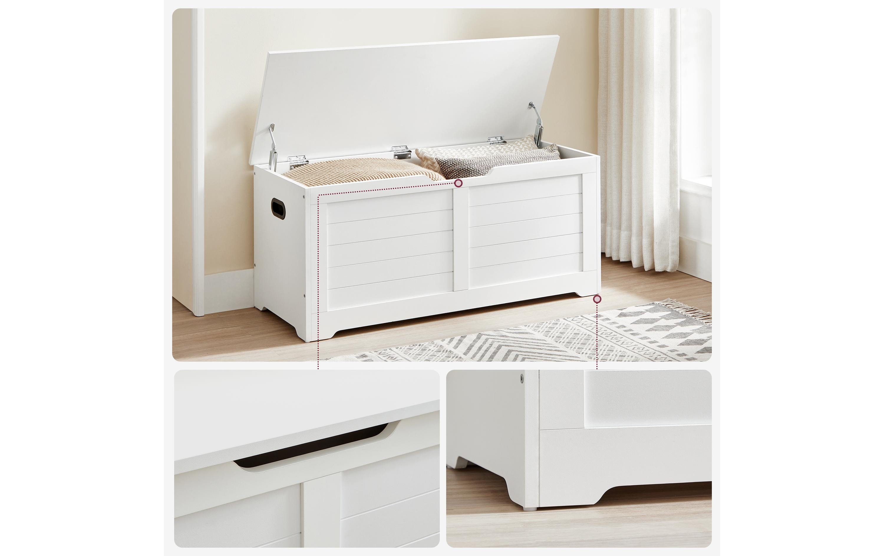 VASAGLE Sitztruhe im Landhausstil 100 x 40 x 46 cm, Weiss matt