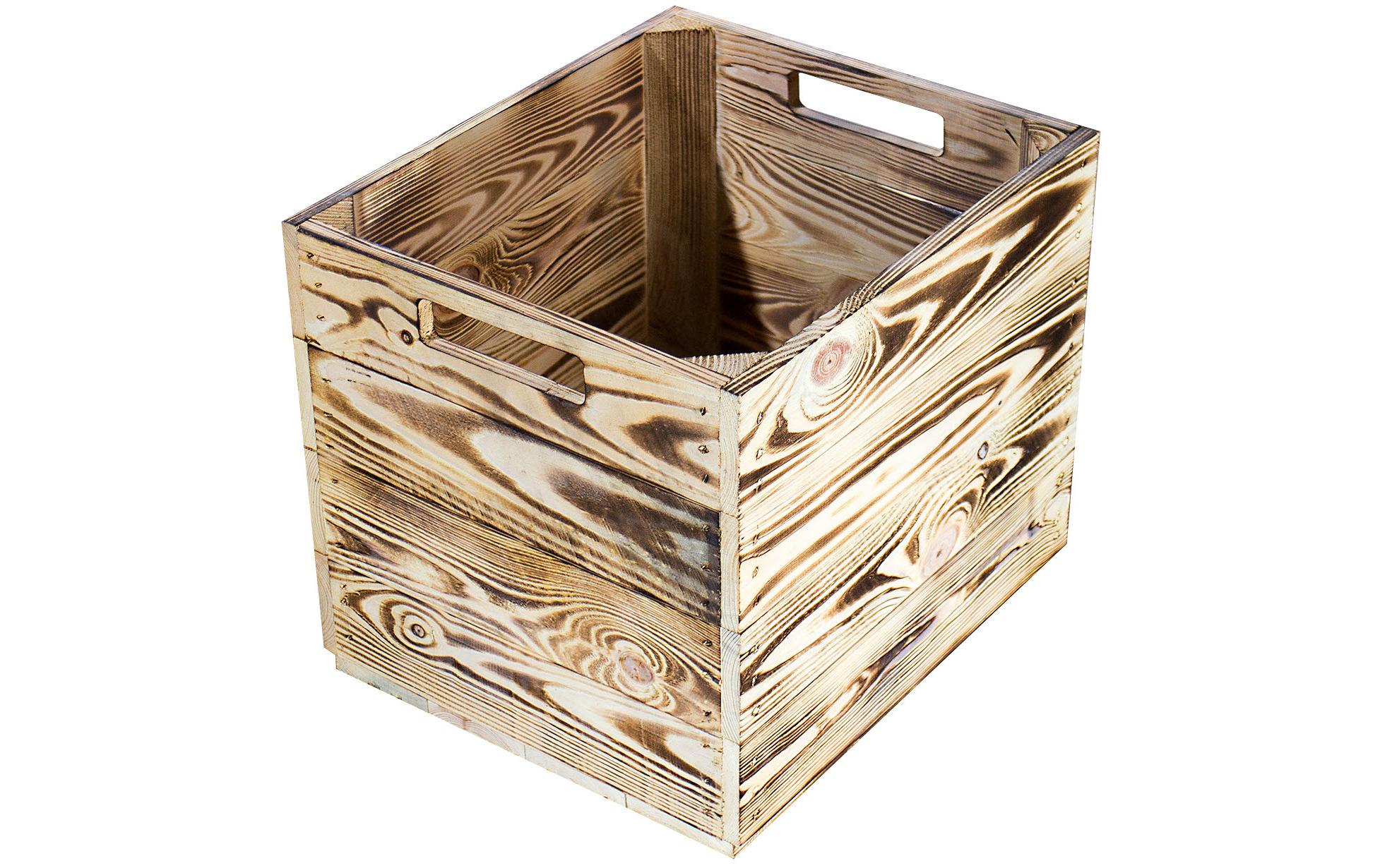 Holz Zollhaus Aufbewahrungskiste Vintage geflammt 33 x 38 cm, Hellbraun