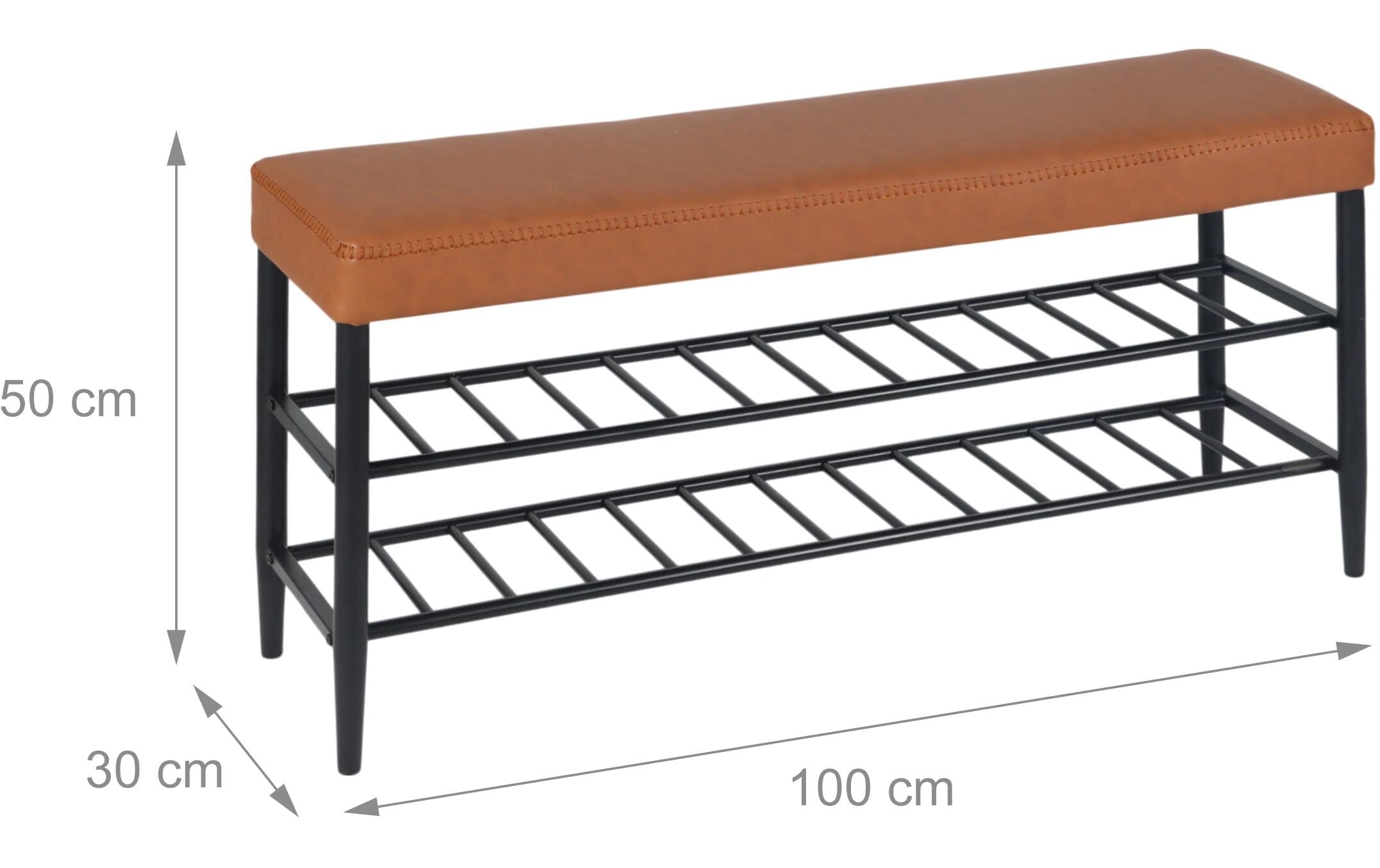 relaxdays Schuhbank mit zwei Ablagen 100 x 50 cm, Braun/Schwarz