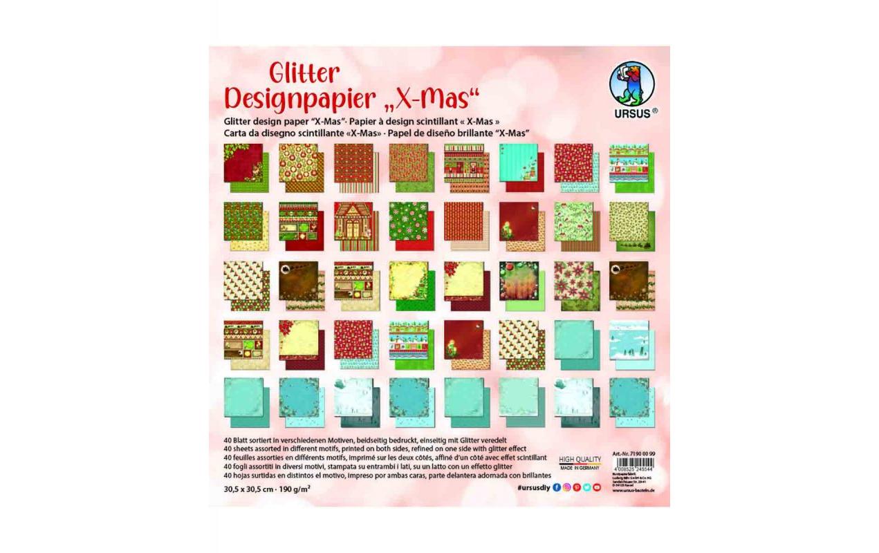 URSUS Designpapier X-Mas Glitter , , 1 Stück, Mehrfarbig