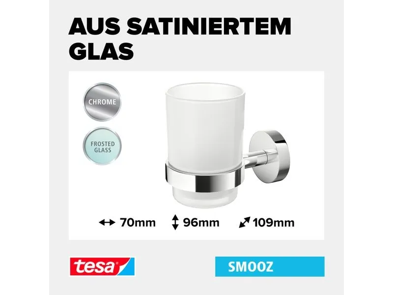 tesa Smooz Zahnputzbecher satiniertes Glas verchromt ohne Bohren tesa Smooz Zahnputzbecher satiniertes Glas verchromt ohne Bohren