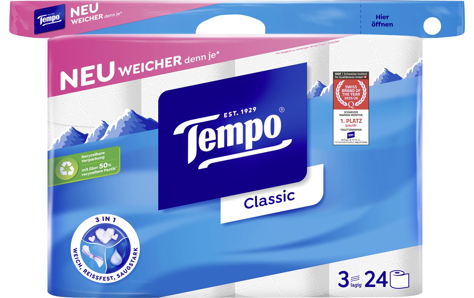 Tempo Toilettenpapier Classic Rollen, 3-lagig, Weiss Tempo Toilettenpapier Classic Rollen, 3-lagig, Weiss