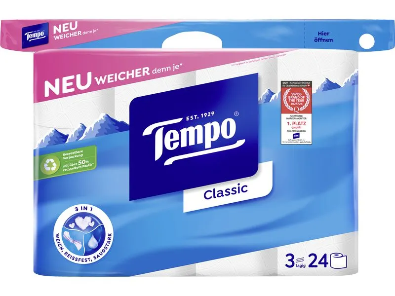 Tempo Toilettenpapier Classic Rollen, 3-lagig, Weiss Tempo Toilettenpapier Classic Rollen, 3-lagig, Weiss