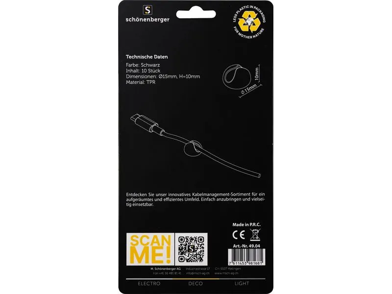 Schönenberger Beans Kabelhalterungen, Ø 15 mm, Schwarz