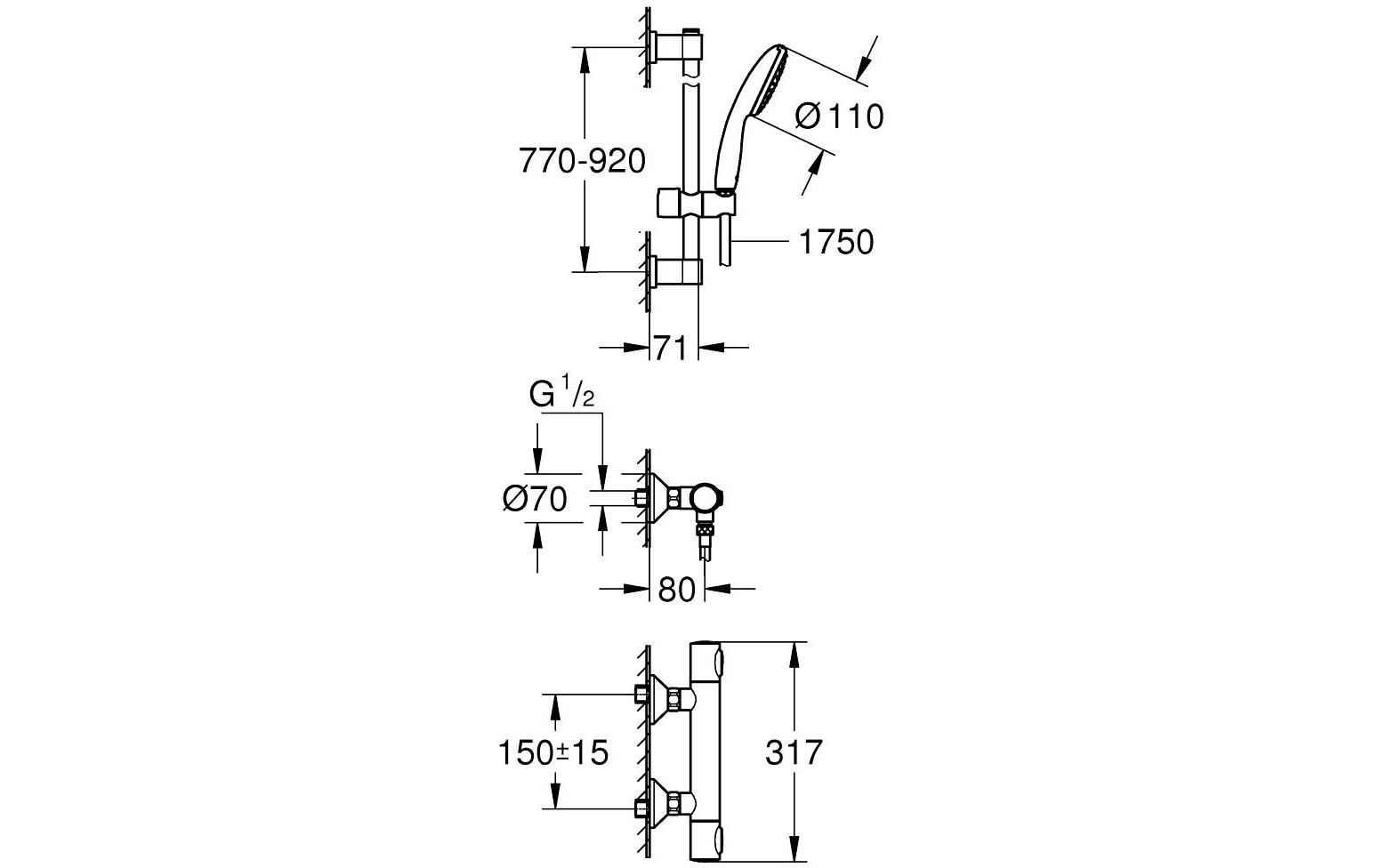 GROHE Thermostat-Brausebatterie Precision Flow 1/2 900 mm
