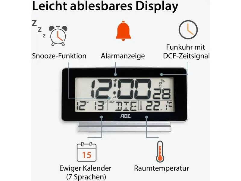 ADE Digitalwecker Temperatur-& Datumsanzeige ADE Digitalwecker Temperatur-& Datumsanzeige