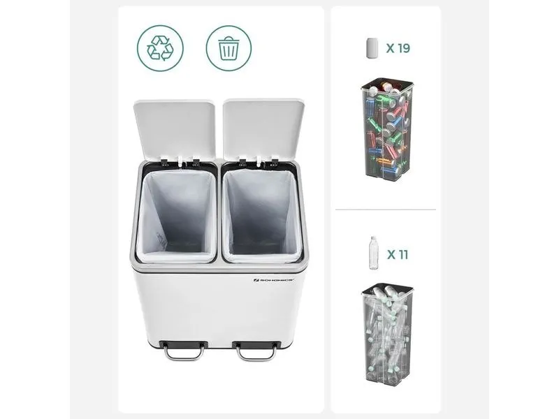 Songmics Abfalleimer mit Inneneimern und Griffen 2 x 15 l, Weiss Songmics Abfalleimer mit Inneneimern und Griffen 2 x 15 l, Weiss