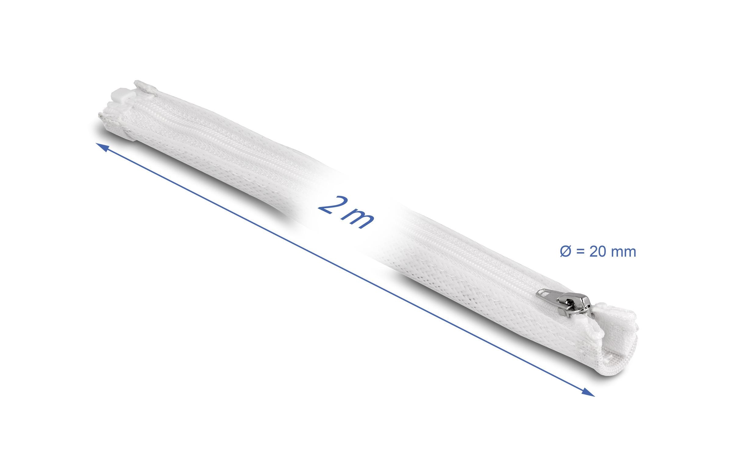 Delock Geflechtschlauch mit Reissverschluss 2 m x 20 mm Weiss