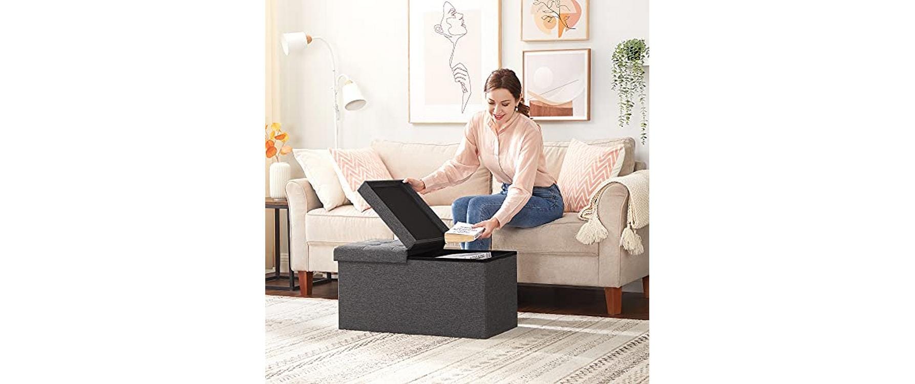 Songmics Sitztruhe mit Klappdeckel 76 x 38 x 38 cm, Dunkelgrau