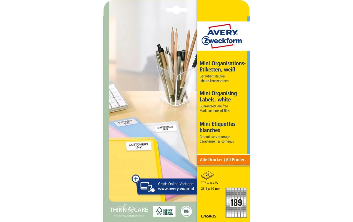 Avery Zweckform Mini-Etiketten L7658-25 25.4 x 10 mm Avery Zweckform Mini-Etiketten L7658-25 25.4 x 10 mm