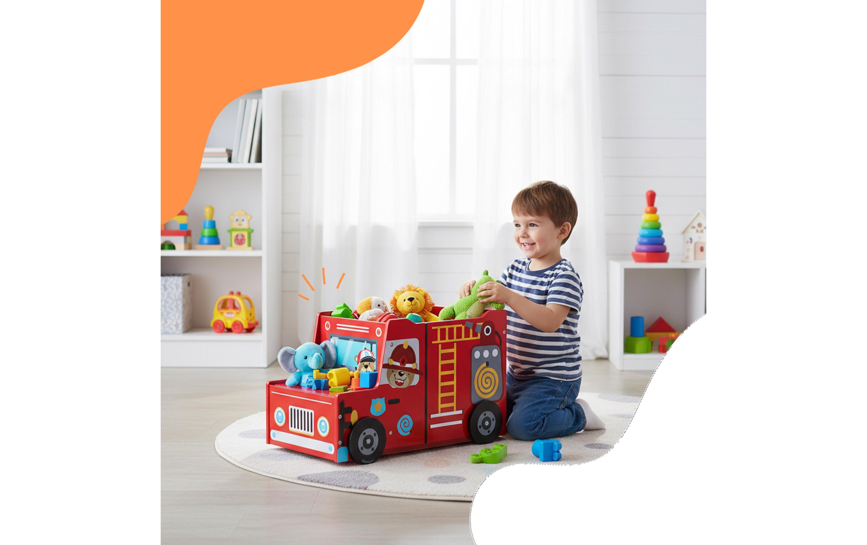 relaxdays Spielzeugkiste Feuerwehr, MDF, 34 x 60 x 32 cm, Rot