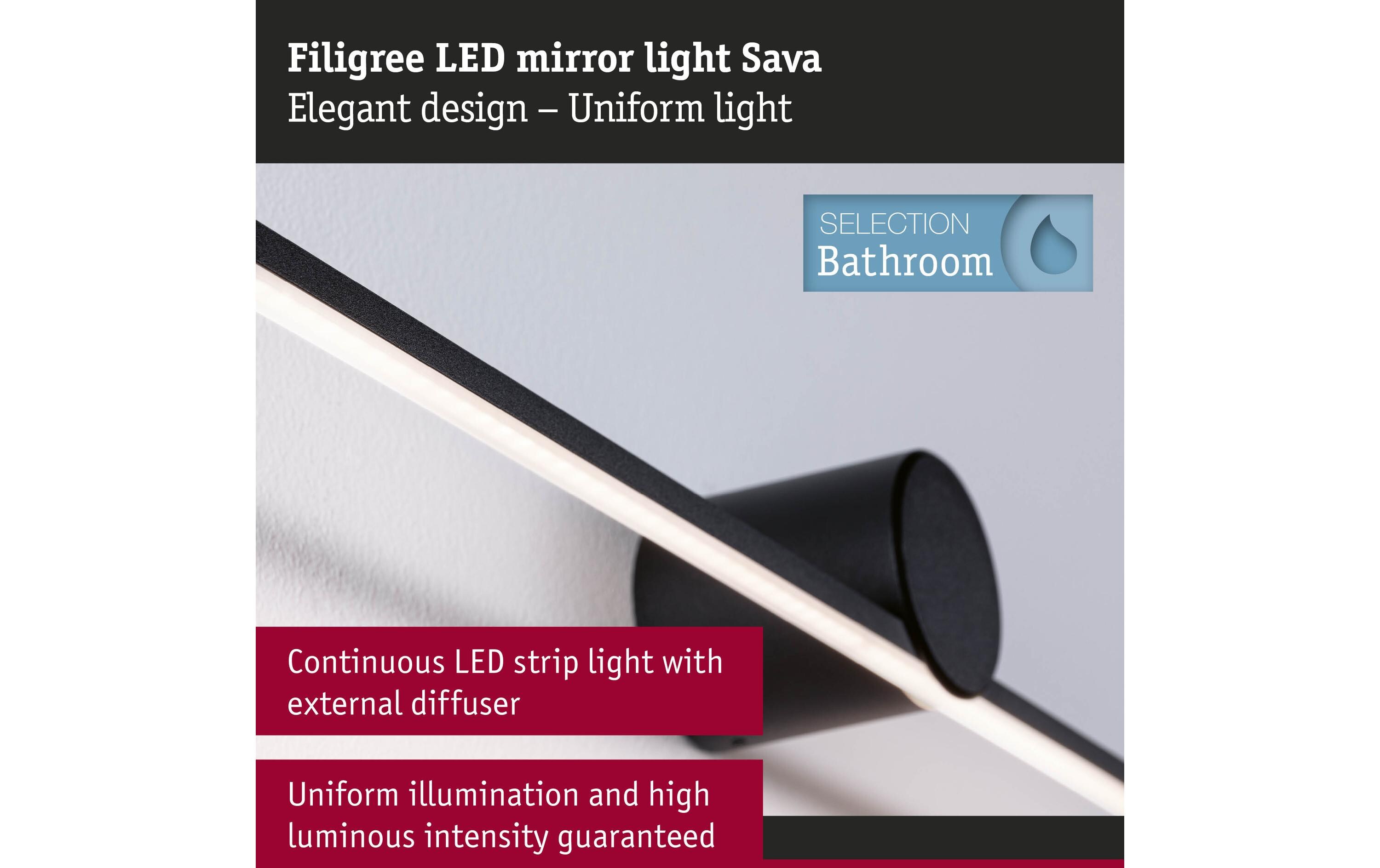 Paulmann Spiegelleuchte LED Sava 7.5W Schwarz Paulmann Spiegelleuchte LED Sava 7.5W Schwarz