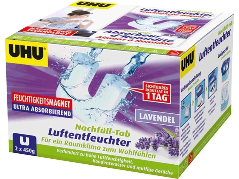 UHU Entfeuchter Lavendel Nachfüll-Tab 450 g, 2 Stück UHU Entfeuchter Lavendel Nachfüll-Tab 450 g, 2 Stück