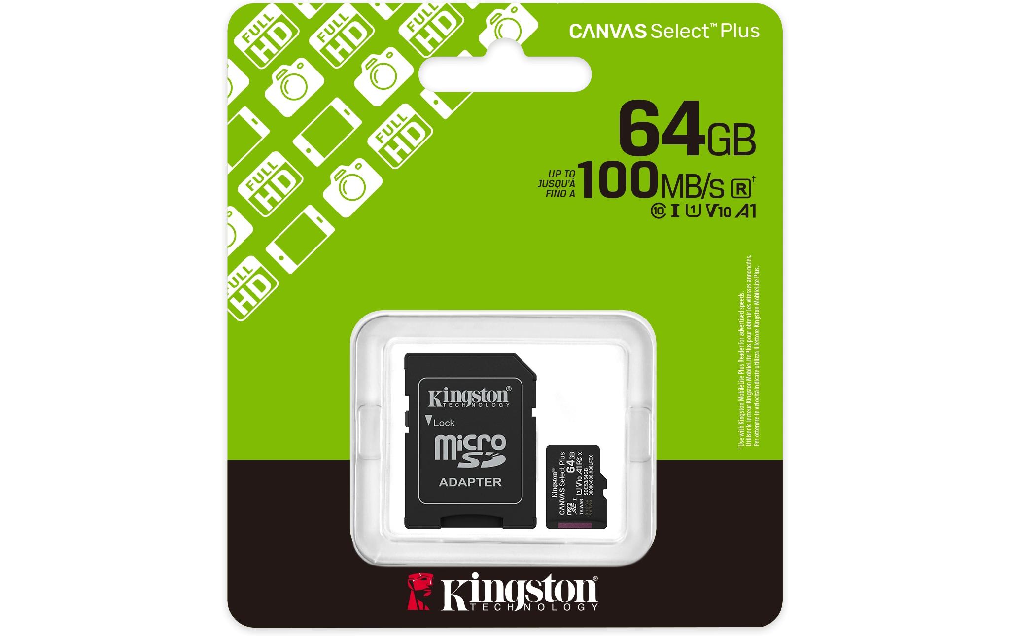 Kingston microSDXC-Karte Canvas Select Plus Gen3 64 GB