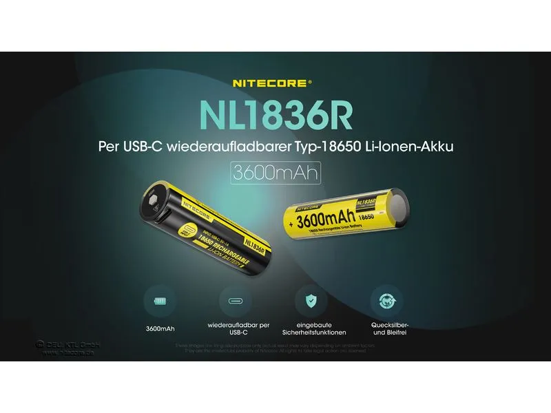 Nitecore Akku NL1836R 18650 UCB-C, 3600 mAh Nitecore Akku NL1836R 18650 UCB-C, 3600 mAh