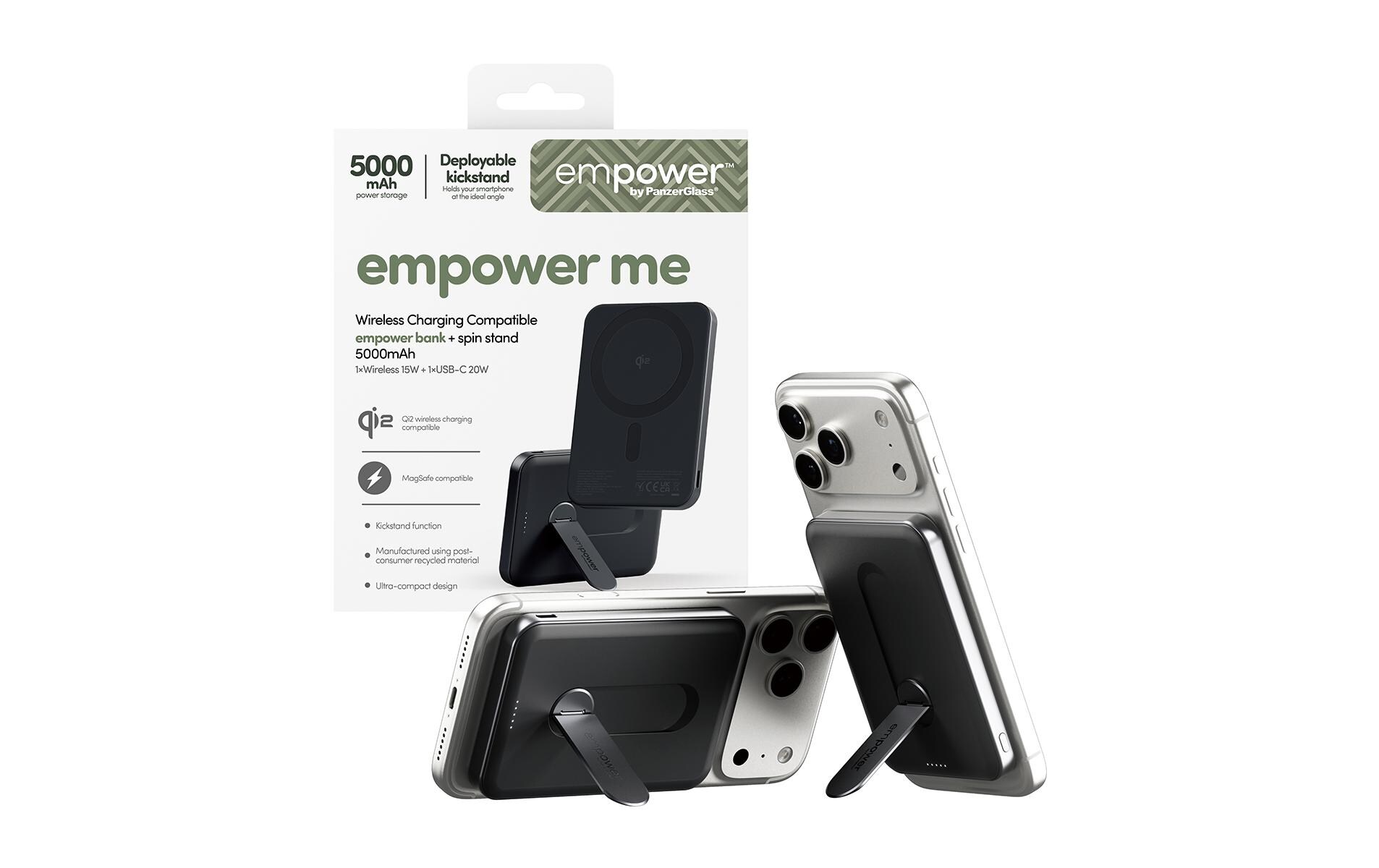 emPower by PanzerGlass Powerbank mit Spin Stand Weltall Schwarz 5000 mAh
