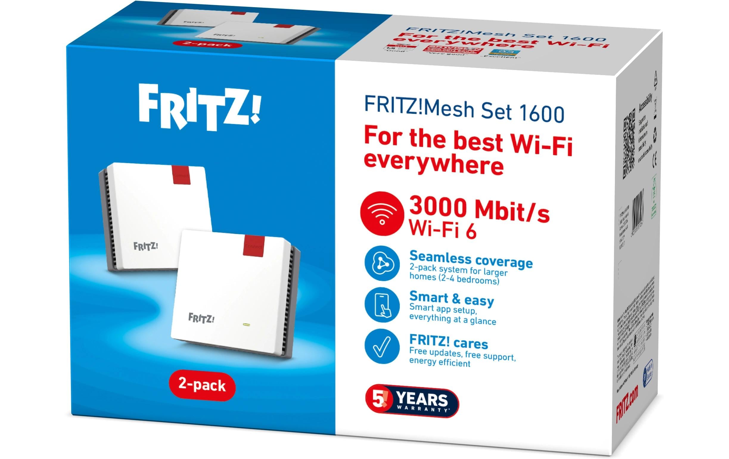 FRITZ! FRITZ!Mesh Wi-Fi Set 1600 2-pack Edition International FRITZ! FRITZ!Mesh Wi-Fi Set 1600 2-pack Edition International