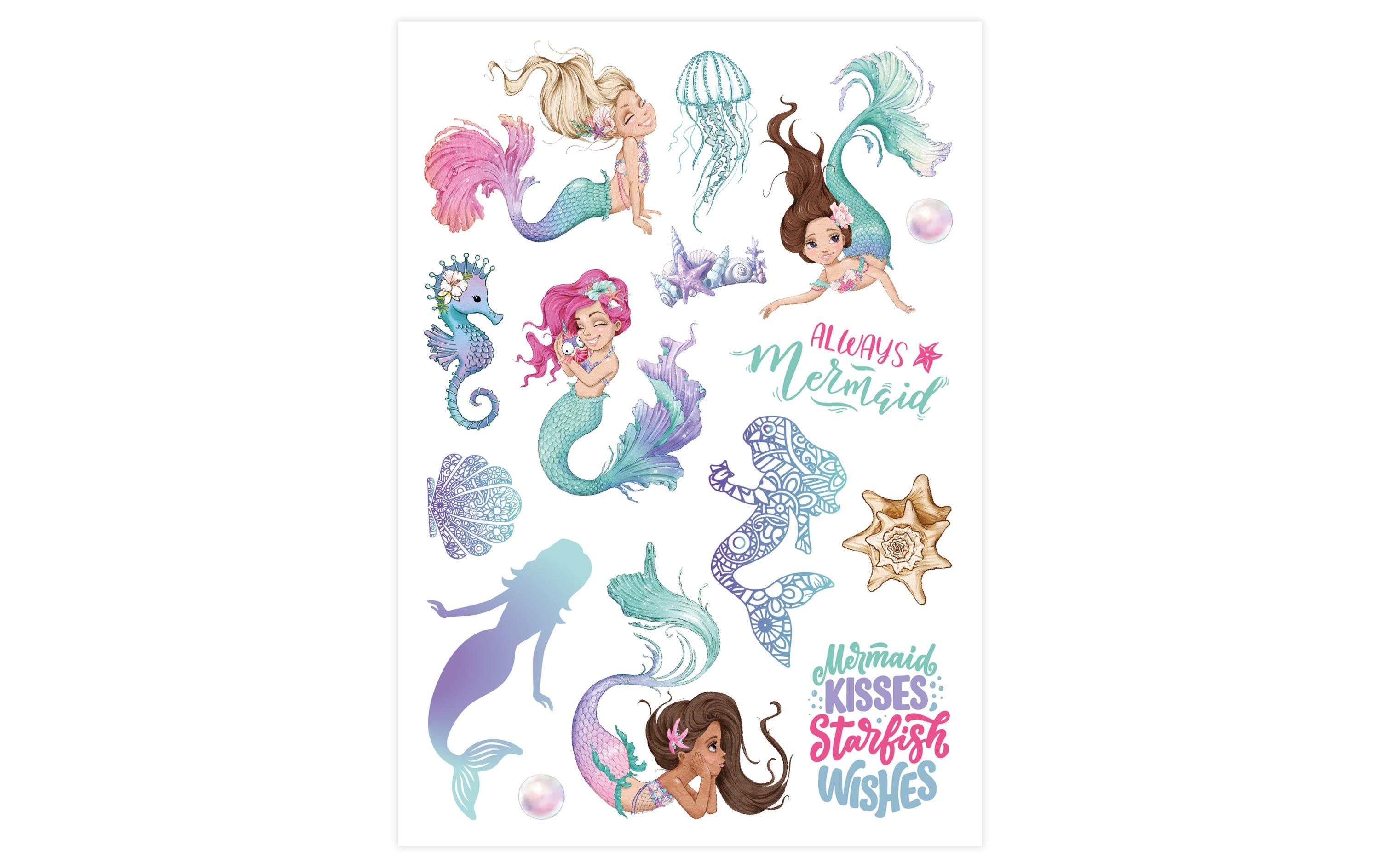 Papierdrachen Tattoo Set Metallic – Meerjungfrauen