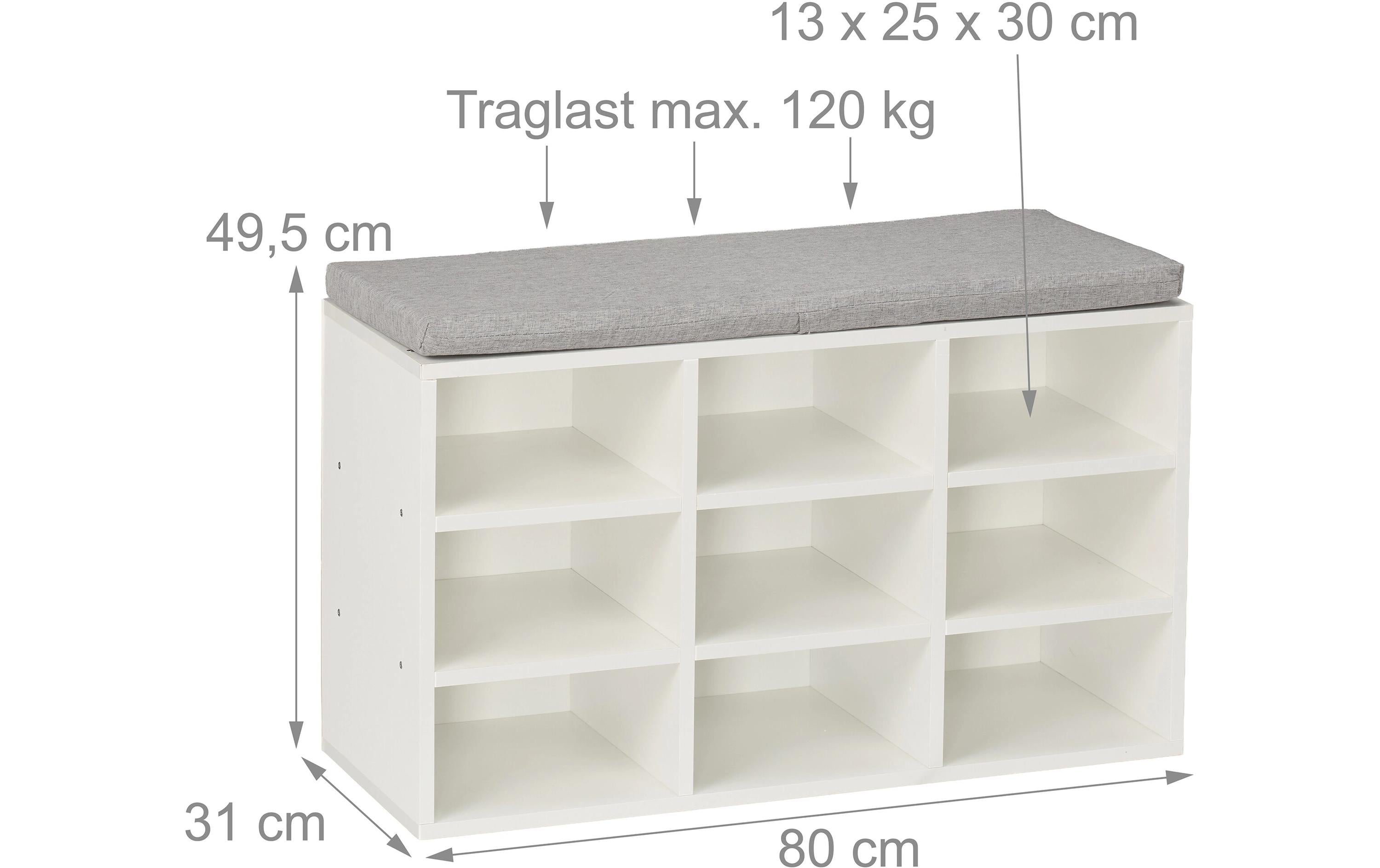 relaxdays Schuhbank mit Sitzfläche mit 9 Fächern, Grau/Weiss