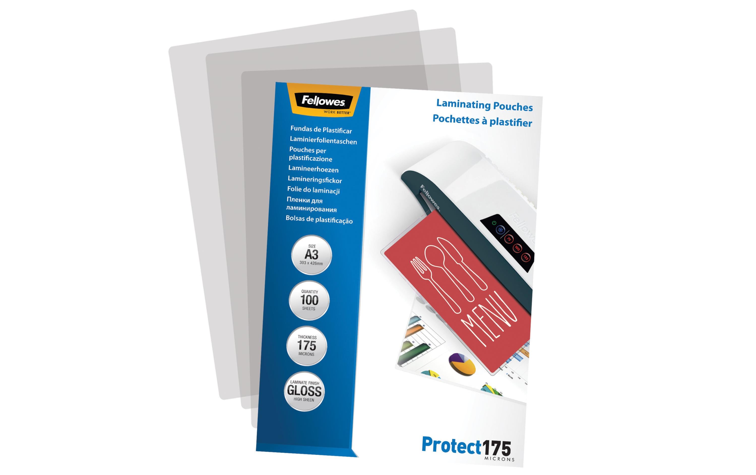 Fellowes Laminierfolie A3, 175 µm, 100 Stück, Glänzend Fellowes Laminierfolie A3, 175 µm, 100 Stück, Glänzend