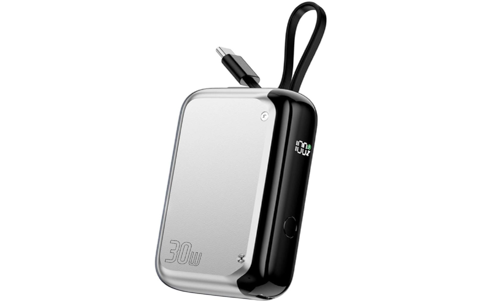 4smarts Powerbank Mit integriertem USB-C Kabel 10000 mAh, Silber