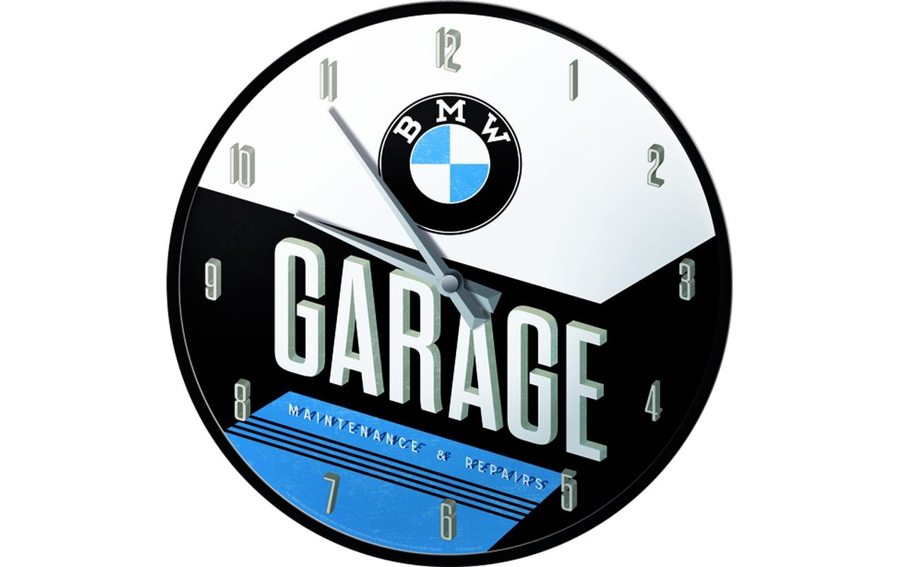 Nostalgic Art Wanduhr BMW Garage Ø 31 cm, Blau/Schwarz/Weiss
