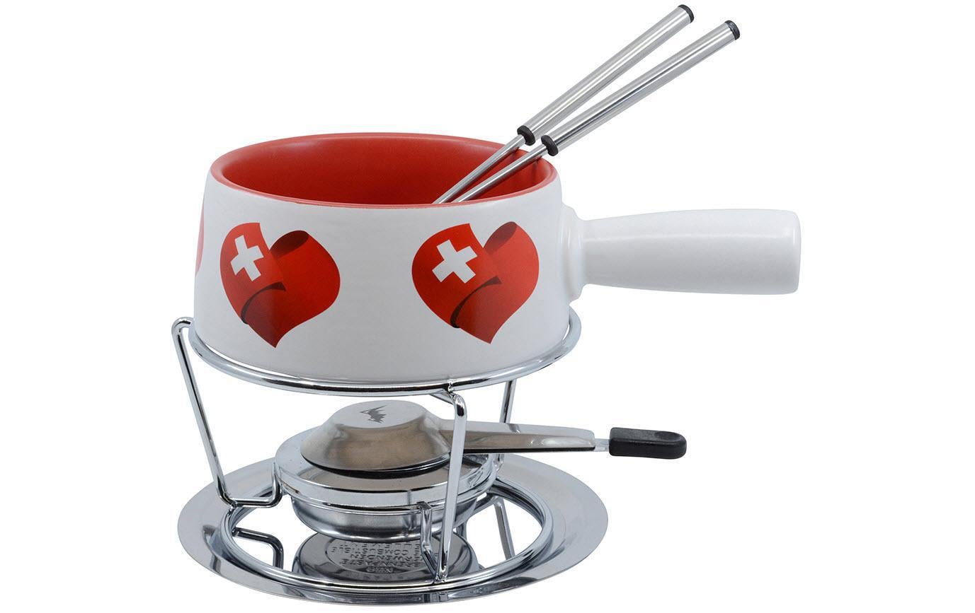 Kadastar Käsefondue-Set Small Swiss Love 5 Teile, Rot/Weiss