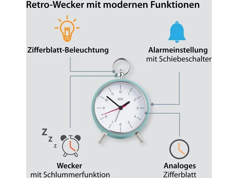 ADE Klassischer Wecker Retro Hellblau ADE Klassischer Wecker Retro Hellblau