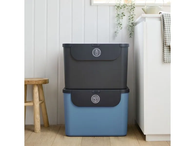 Rotho Recyclingbehälter ALBULA 2 tlg. 110 l, Blau/Anthrazit Rotho Recyclingbehälter ALBULA 2 tlg. 110 l, Blau/Anthrazit