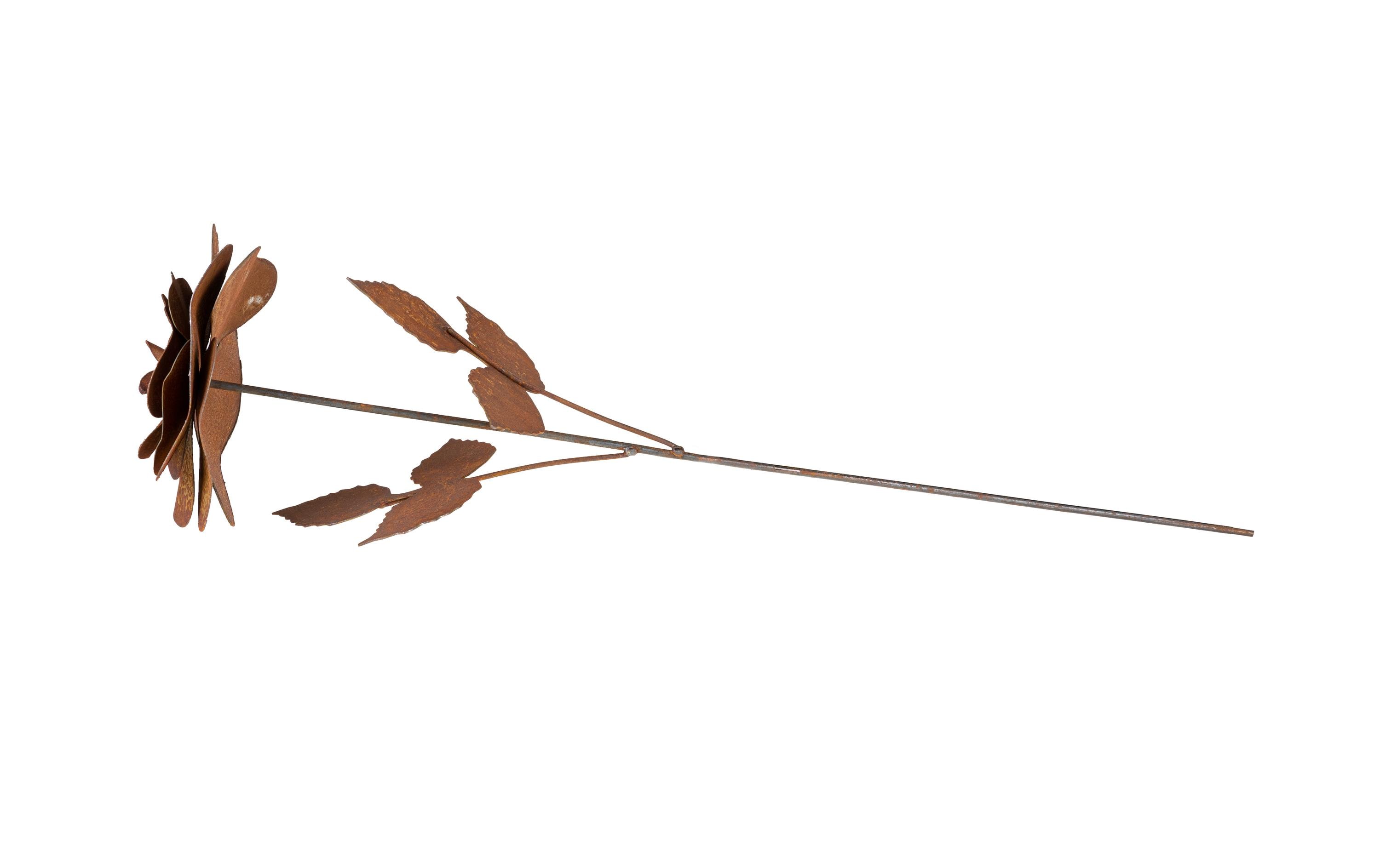 Ambiance Gartenstecker Rose mit Blättern, 85 cm