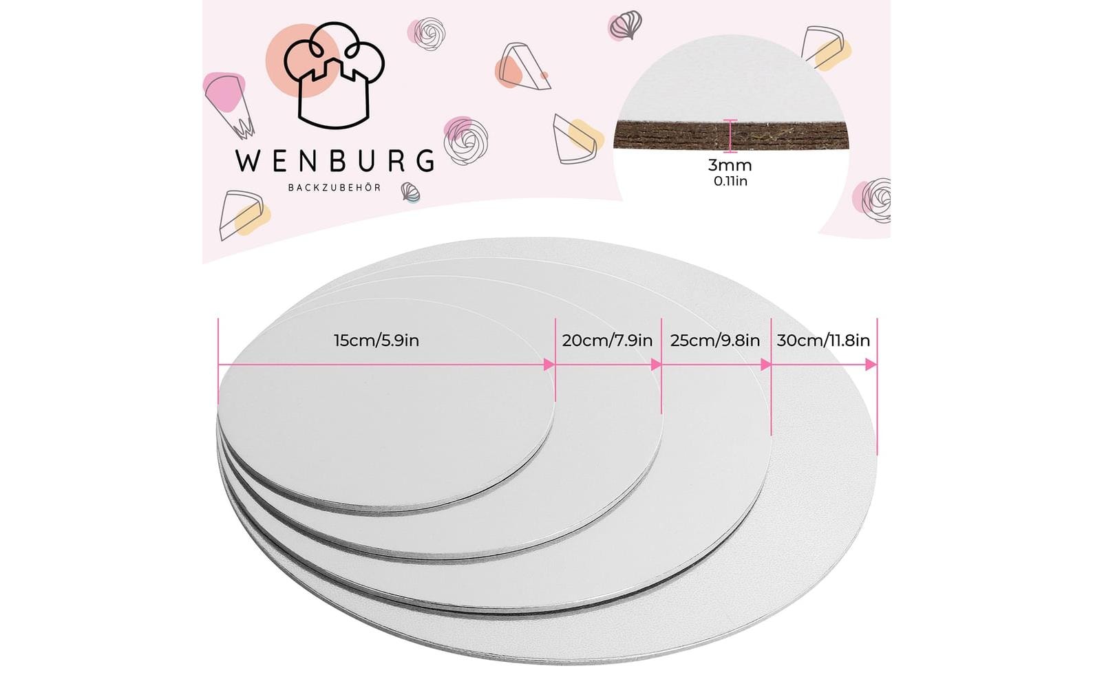 Wenburg Premium Tortenunterlagen 4er-Set – Gold & Siber