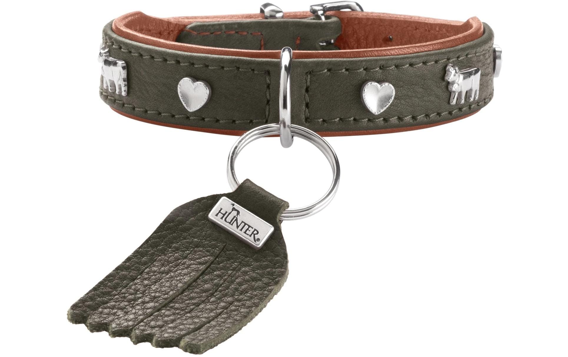 Hunter Halsband München Mini 27/XXS-XS, Rindsleder, Grün/Cognac Hunter Halsband München Mini 27/XXS-XS, Rindsleder, Grün/Cognac