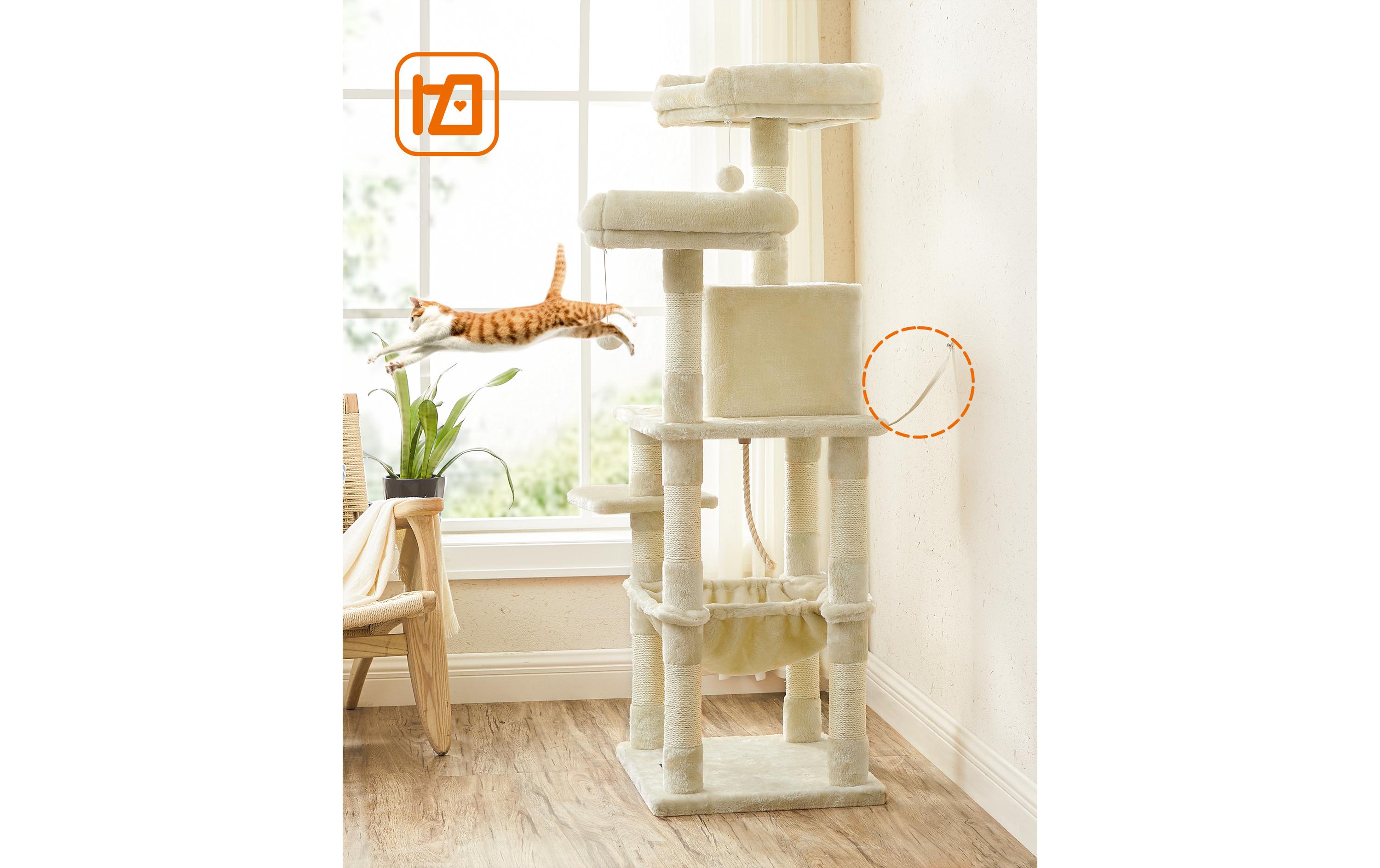 Feandrea Kratzbaum mit Hängematte 143 cm, Beige Feandrea Kratzbaum mit Hängematte 143 cm, Beige