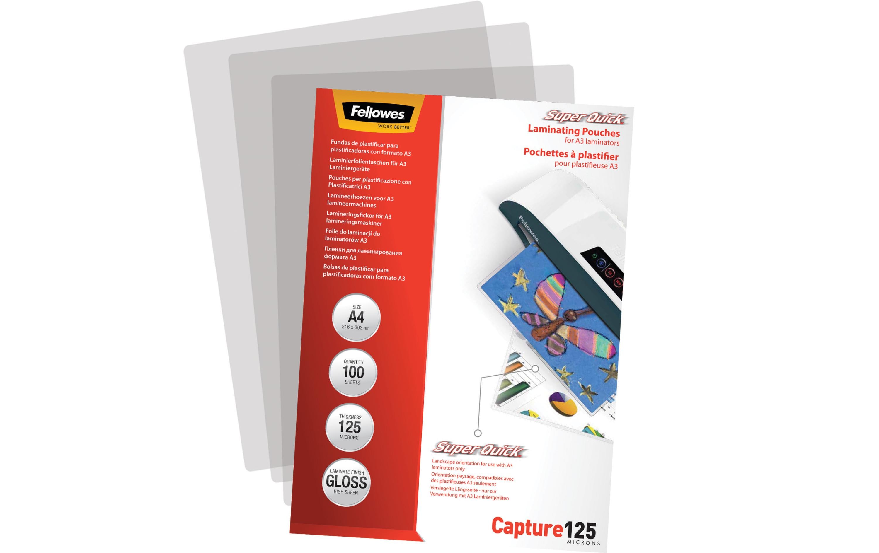 Fellowes Laminierfolie Superquick A4, 125 µm, 100 Stück, Glänzend Fellowes Laminierfolie Superquick A4, 125 µm, 100 Stück, Glänzend