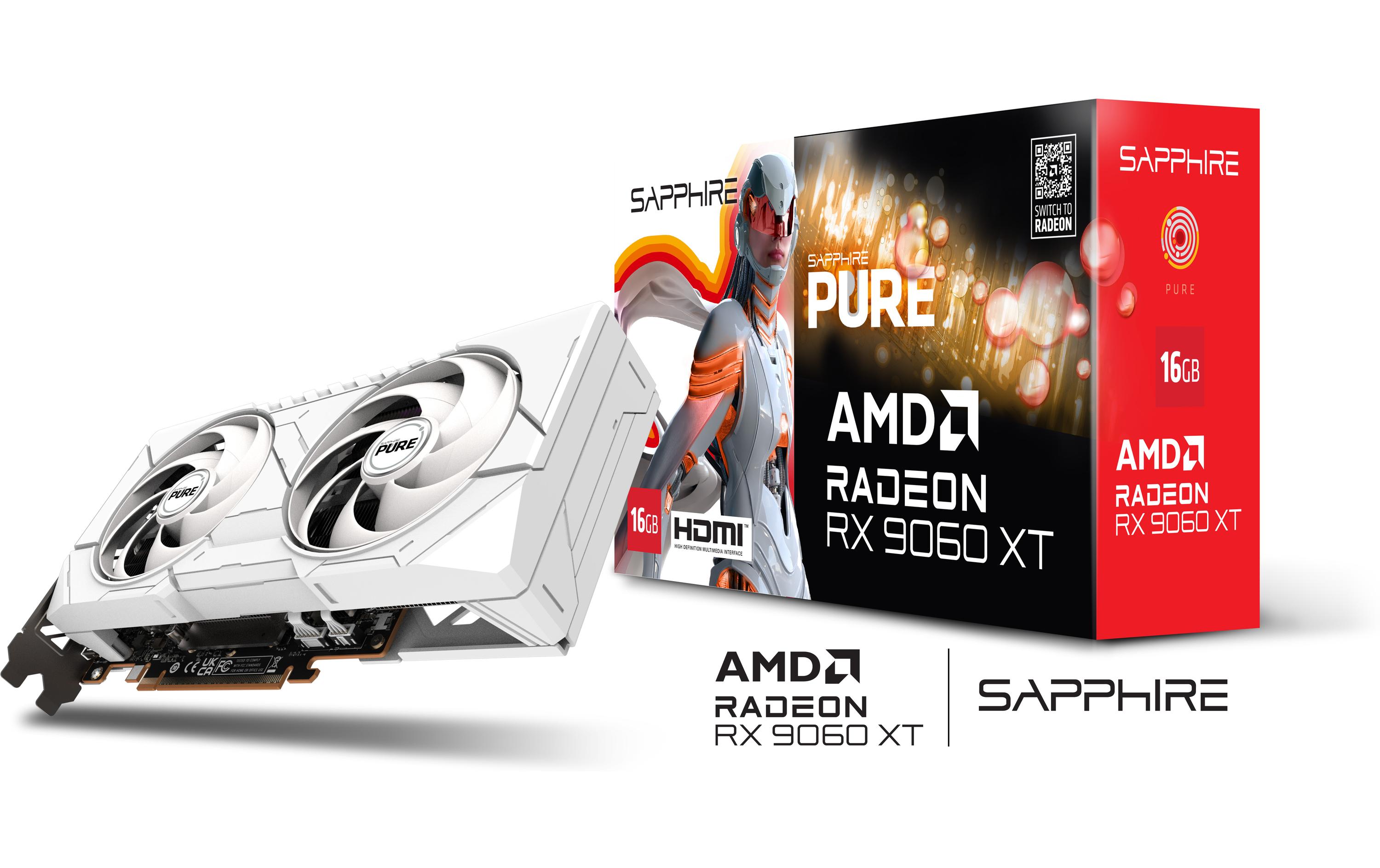 SAPPHIRE Grafikkarte AMD Radeon RX9060 XT PURE OC 16GB GDDR6