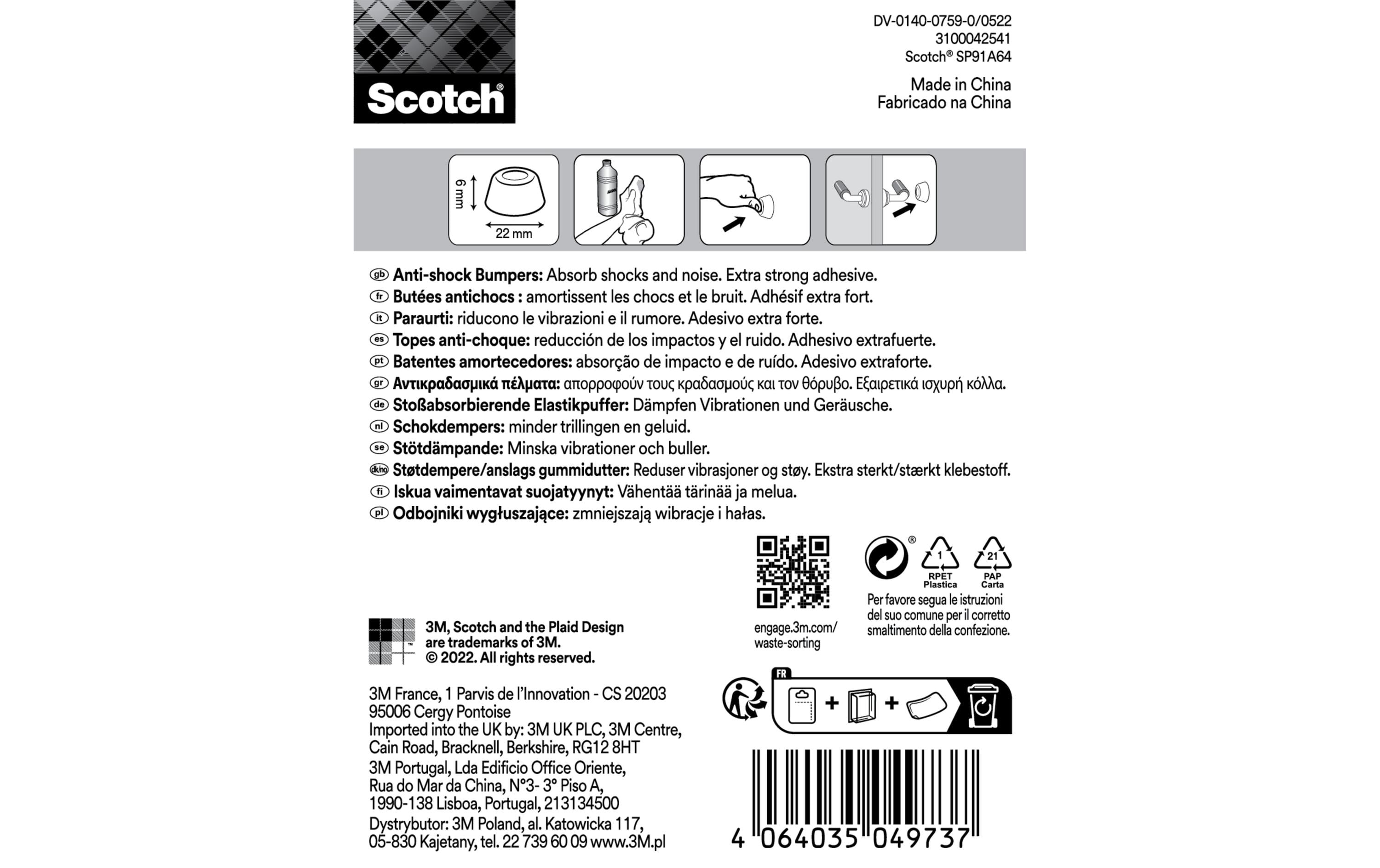 3M Schutzpuffer Anti Shock, Ø 22 mm, Transparent, 4er Pack