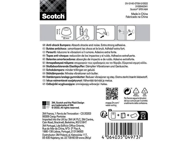 3M Schutzpuffer Anti Shock, Ø 22 mm, Transparent, 4er Pack