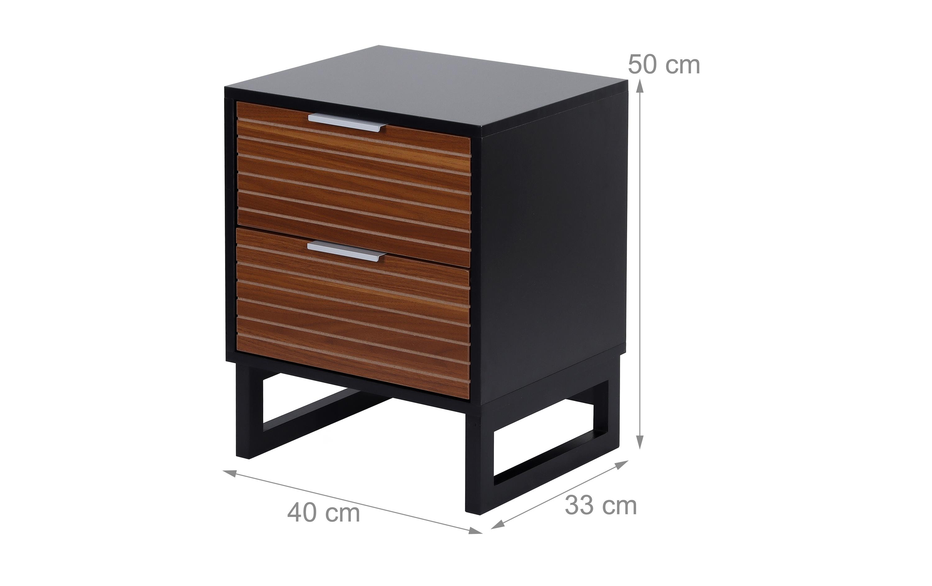 relaxdays Nachttisch mit 2 Schubladen 40 x 50 cm, Schwarz/Braun/Silber