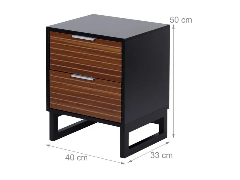 relaxdays Nachttisch mit 2 Schubladen 40 x 50 cm, Schwarz/Braun/Silber relaxdays Nachttisch mit 2 Schubladen 40 x 50 cm, Schwarz/Braun/Silber