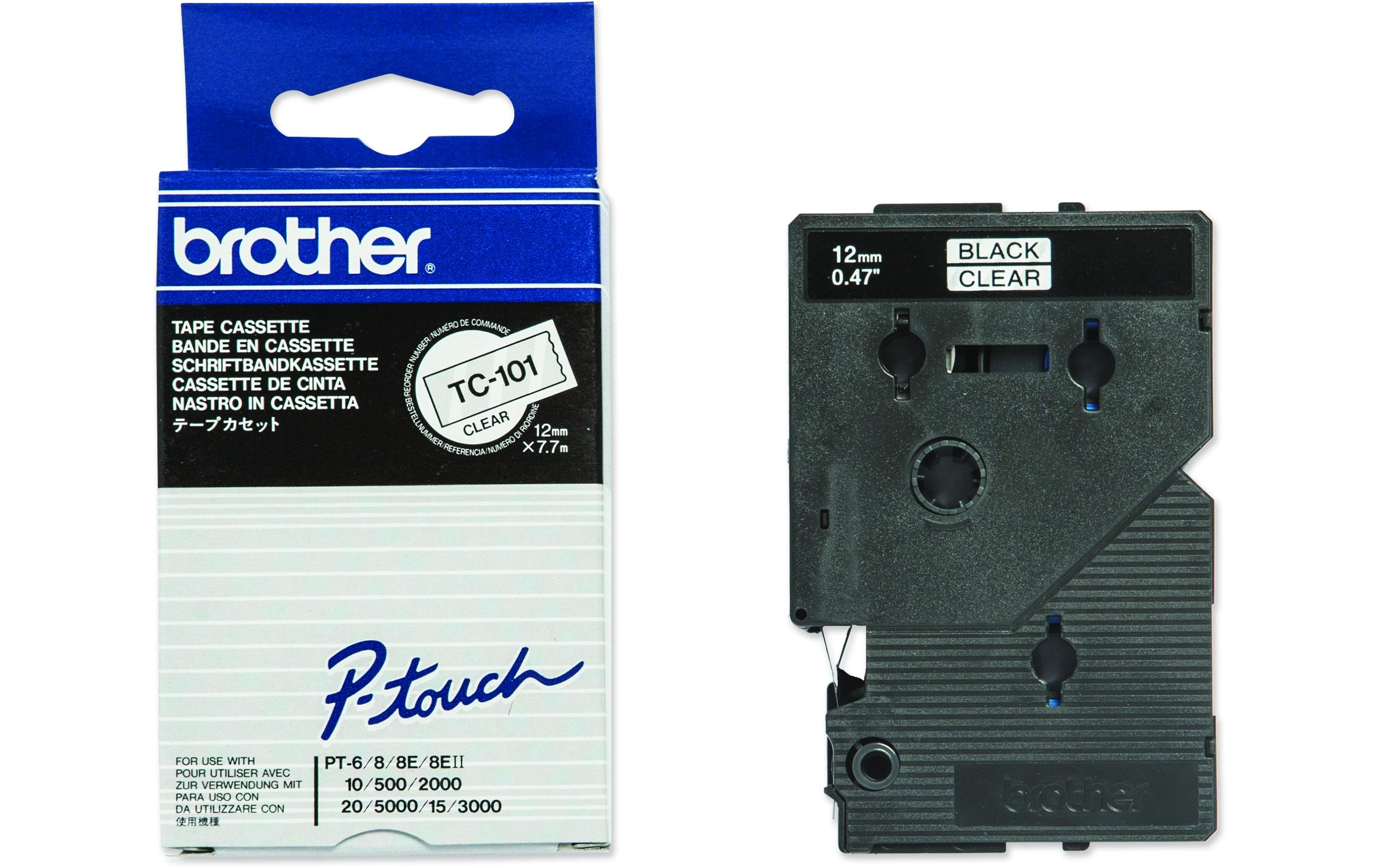 Brother Beschriftungsband TC-101 Schwarz auf Transparent