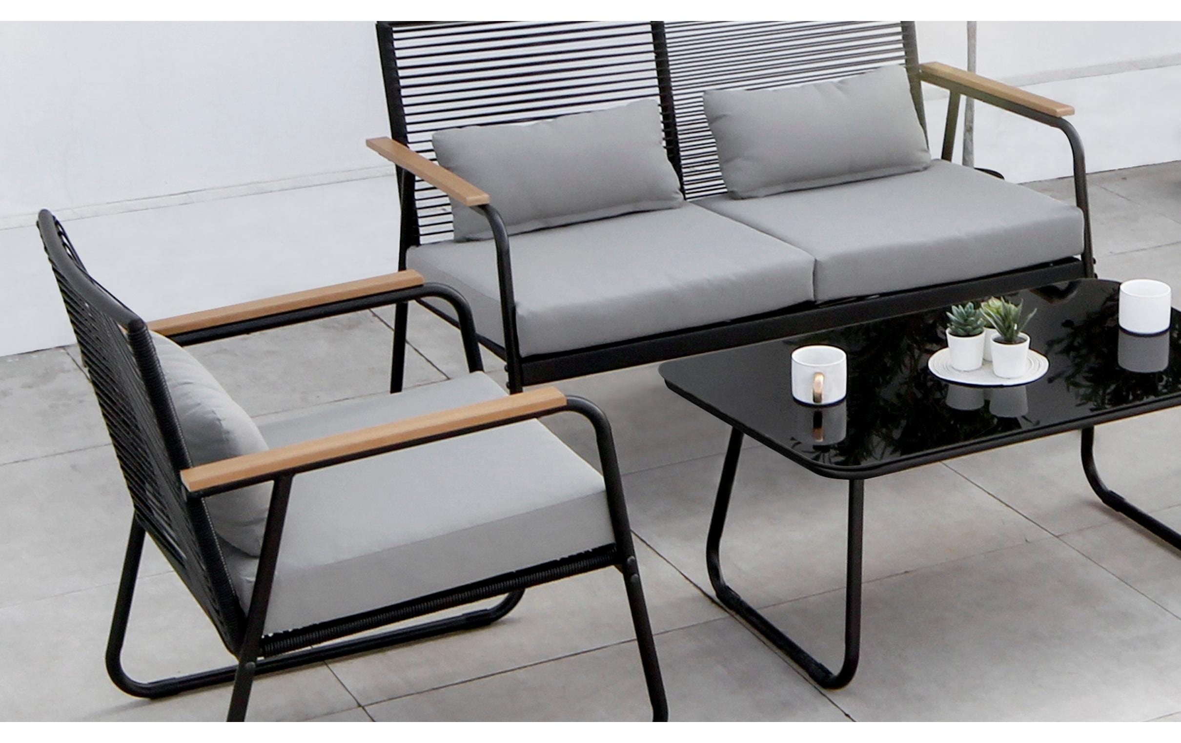 Acamp Loungeset Paxos, Bambus/Anthrazit, 4 Sitzplätze