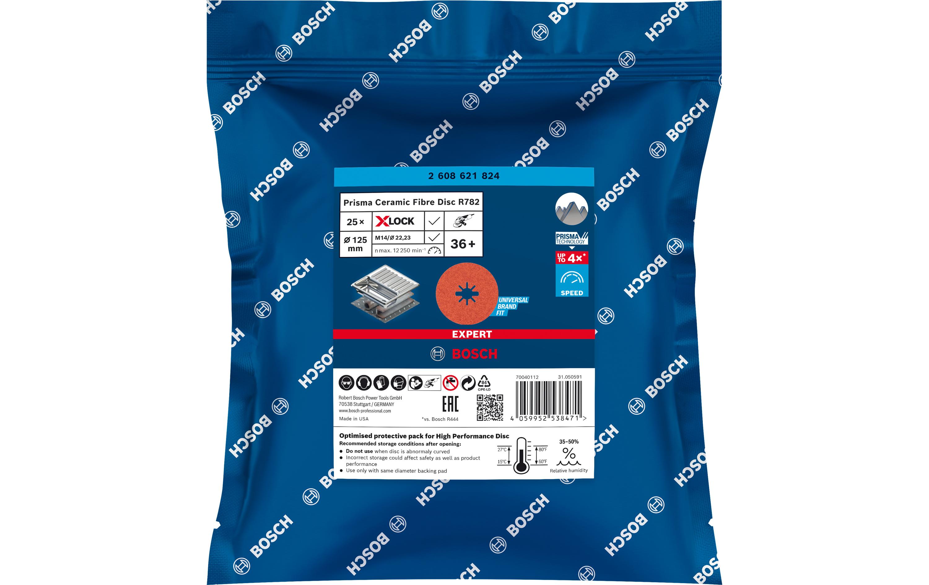 Bosch Professional Fiberscheibe EXPERT R782 X-LOCK, 125 mm, G 36, 25 Stück