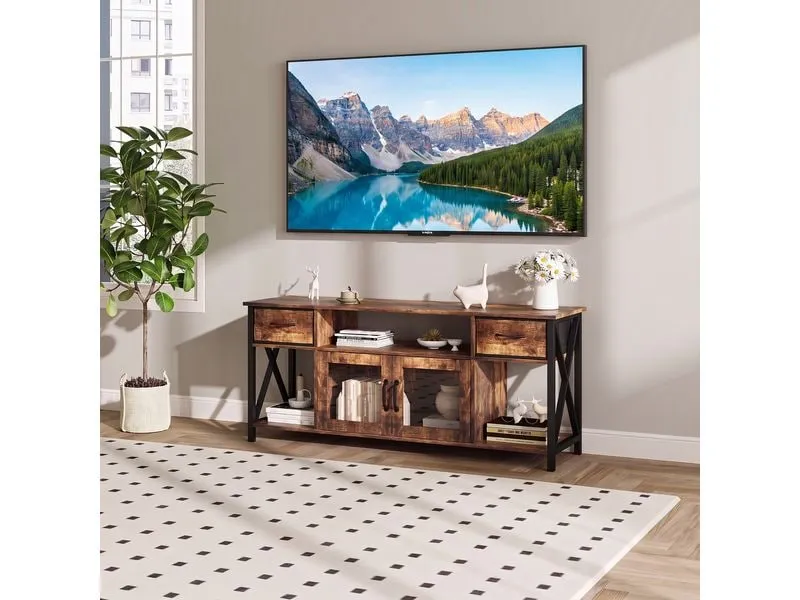relaxdays TV Lowboard 180 x 40 cm, Braun/Schwarz relaxdays TV Lowboard 180 x 40 cm, Braun/Schwarz