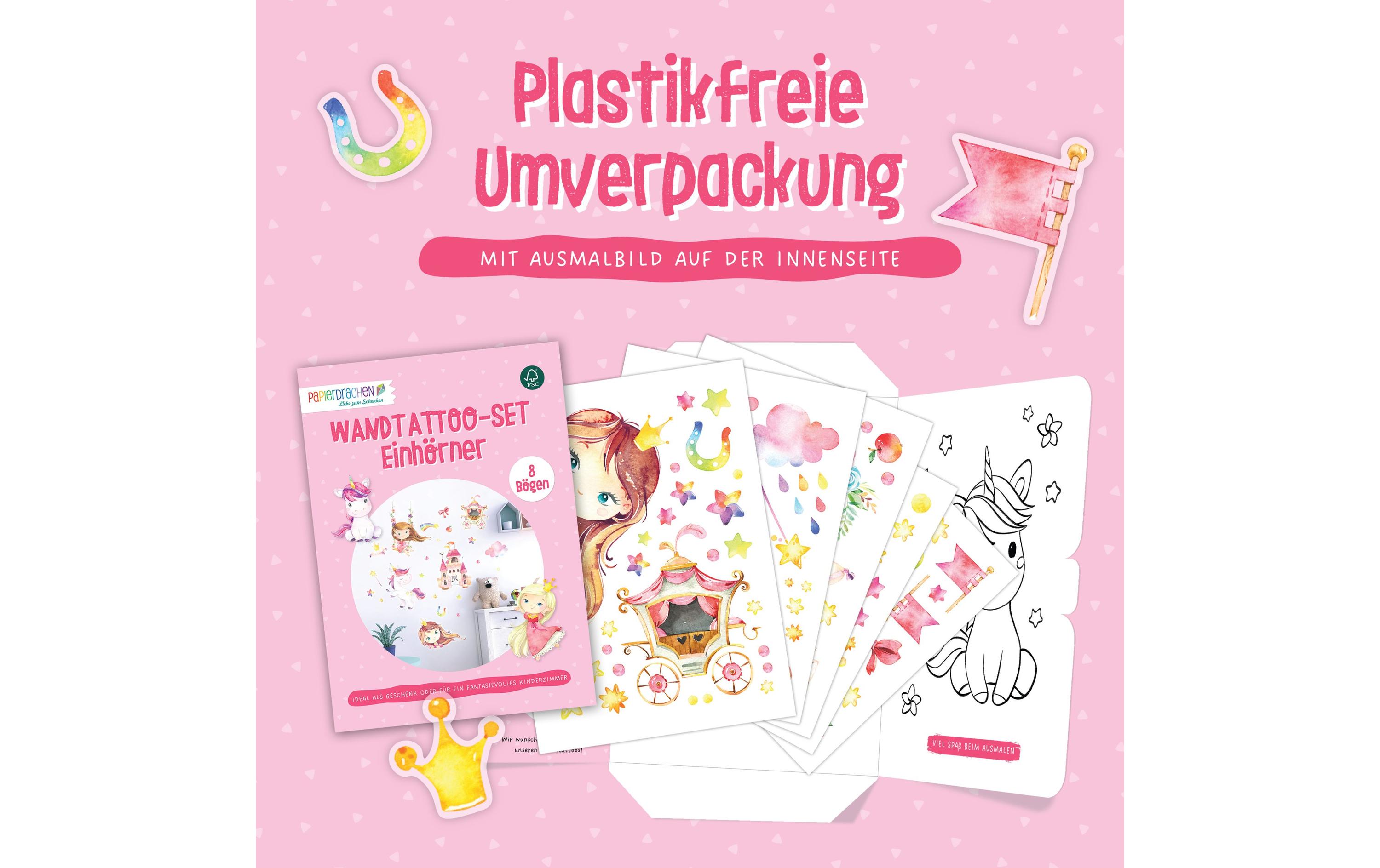 Papierdrachen Wandtattoo-Set Einhorn