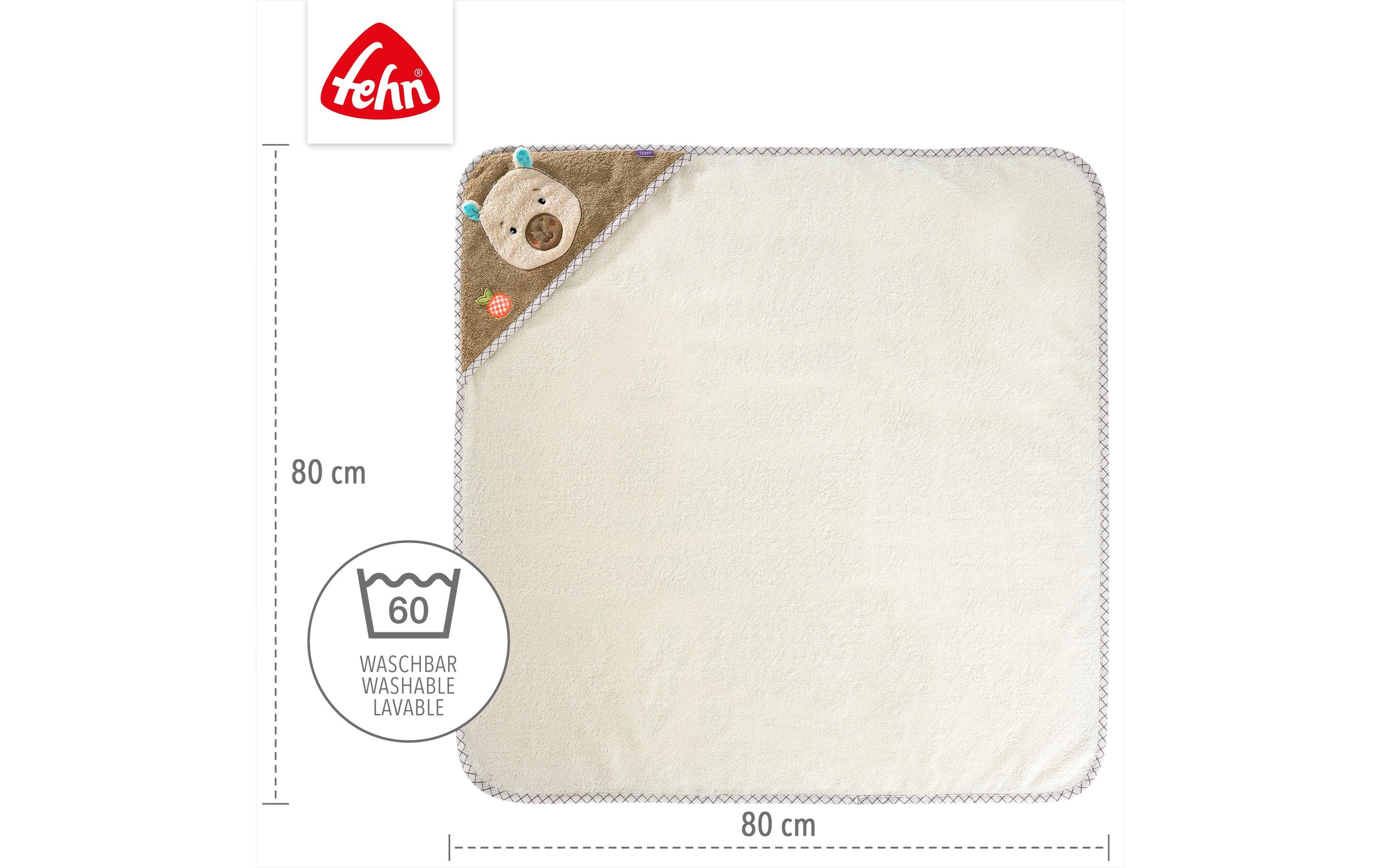 fehn Baby-Kapuzentuch Capybara, Beige / Braun, 80 x 80 cm