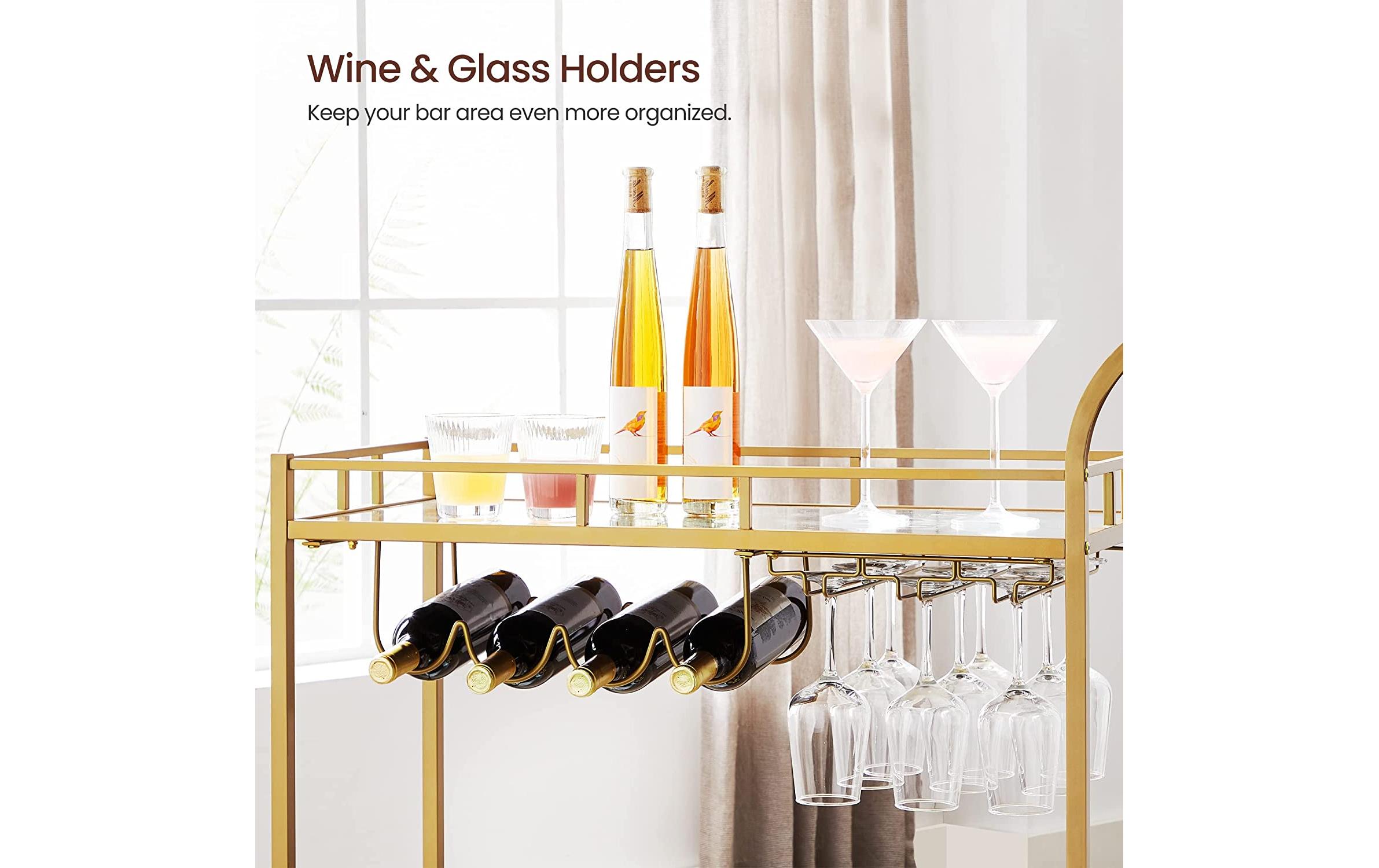 VASAGLE Servierwagen mit Glasplatten 38 x 77.5 cm, Gold