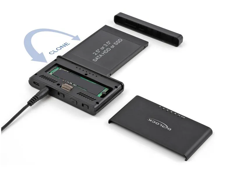 Delock Konverter USB-C für 1x M.2 NVMe SSD +1x SATA SSD/HDD Delock Konverter USB-C für 1x M.2 NVMe SSD +1x SATA SSD/HDD