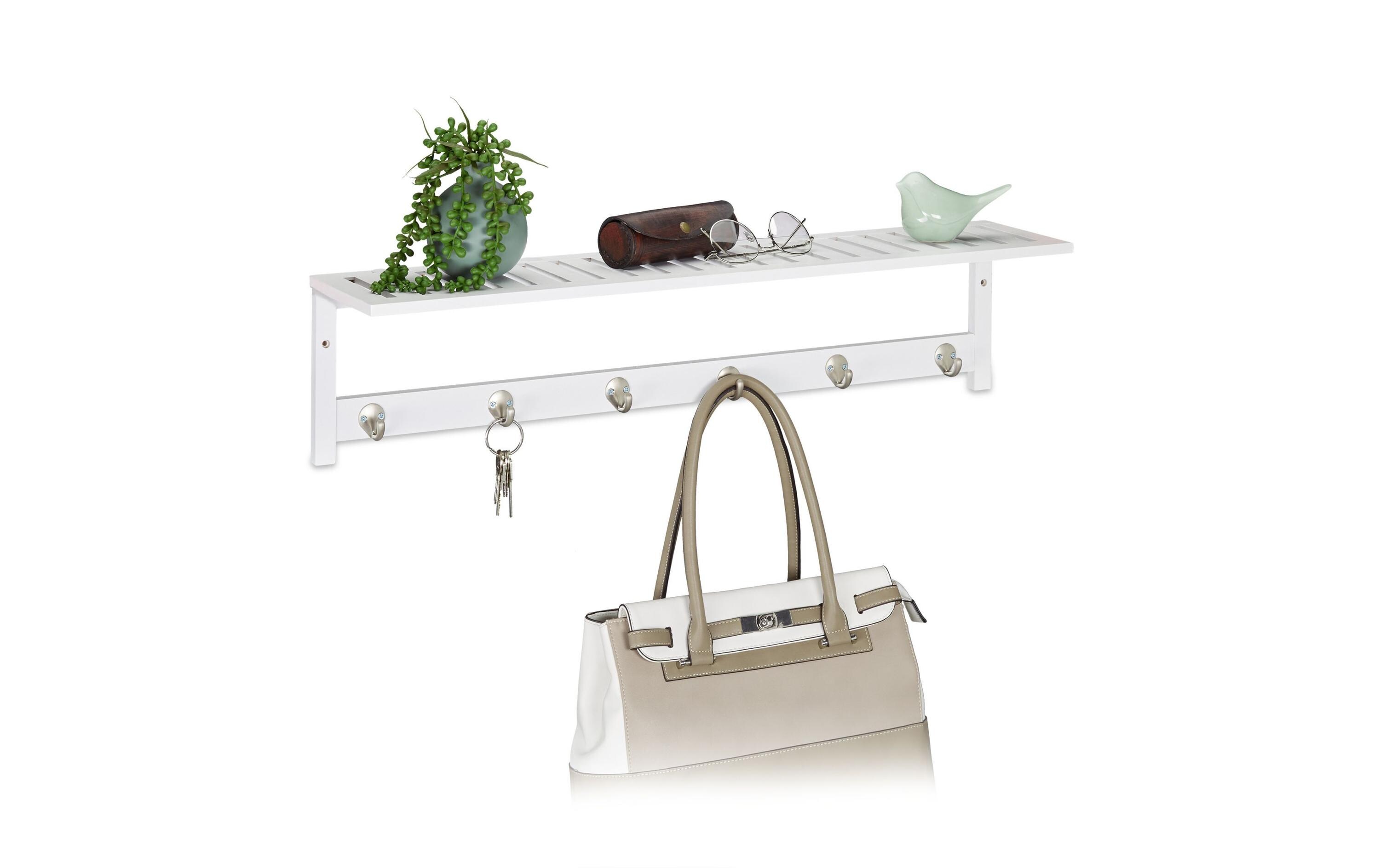 relaxdays Wandgarderobe mit Ablage 6 Haken, Weiss