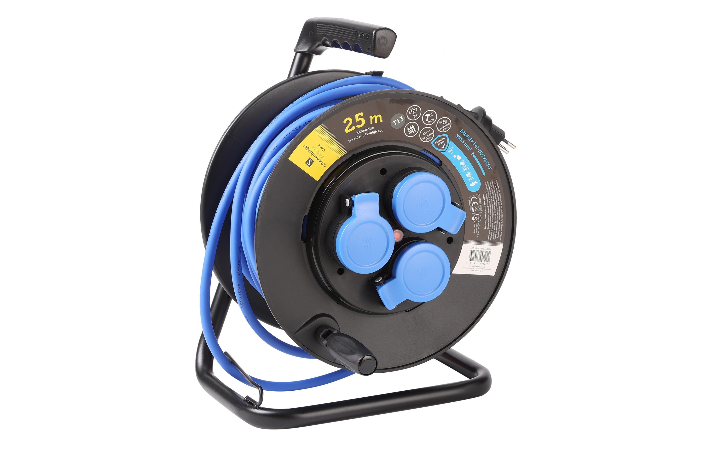 Schönenberger Kabelrolle Kunststoff T13 IP55 25m Bauflex 3 x T13 Schönenberger Kabelrolle Kunststoff T13 IP55 25m Bauflex 3 x T13