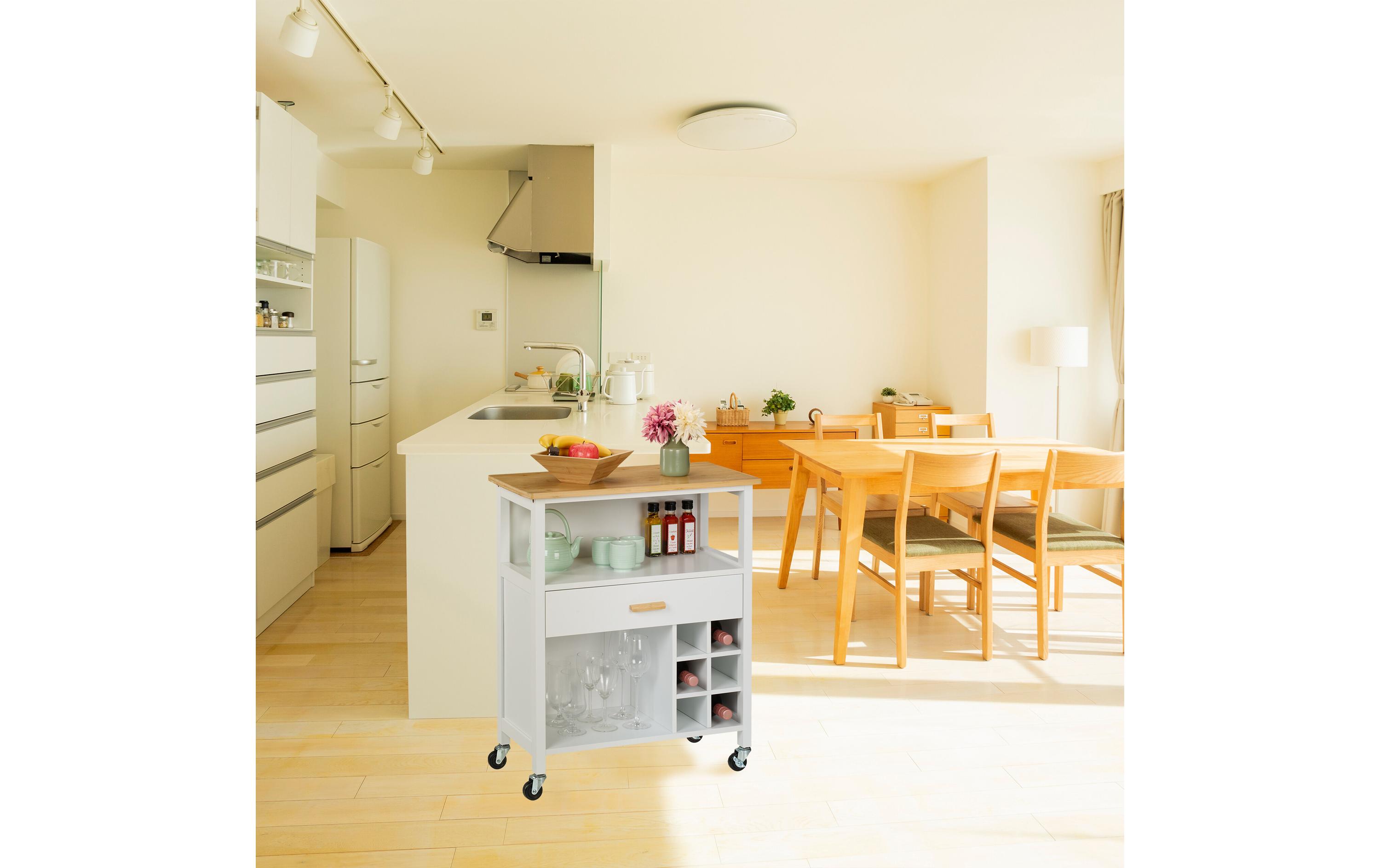 relaxdays Küchenwagen mit Weinregal 80 x 65 x 35 cm, Schwarz